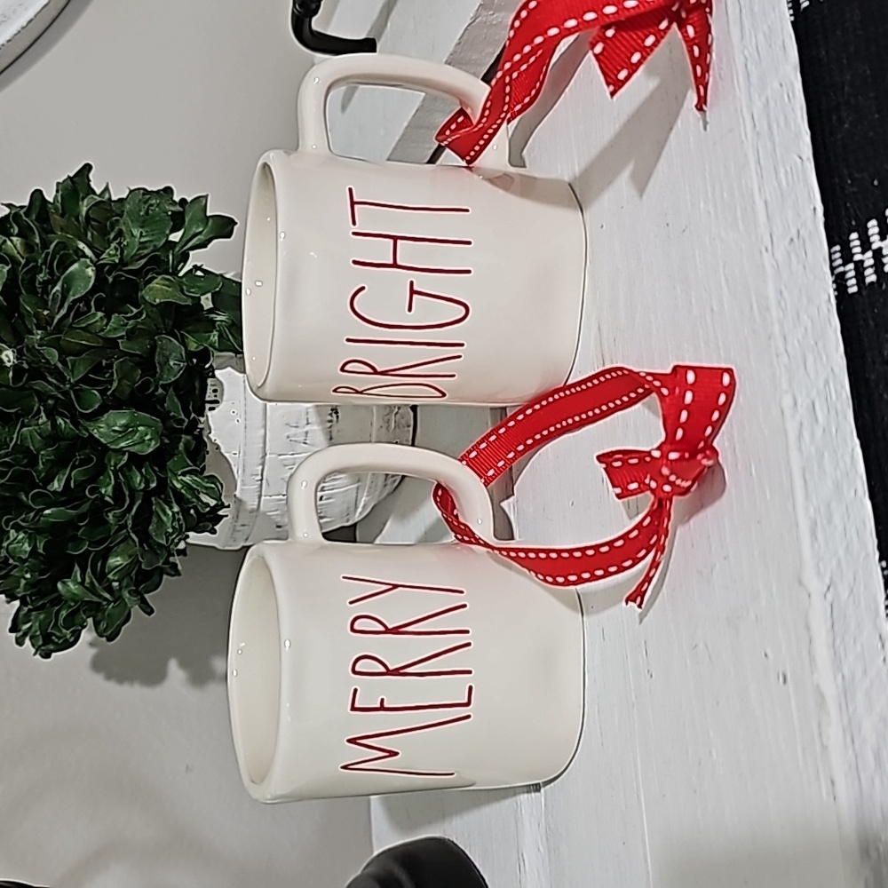 Rae Dunn Merry & Bright Miniature Coffee Mug Ornaments